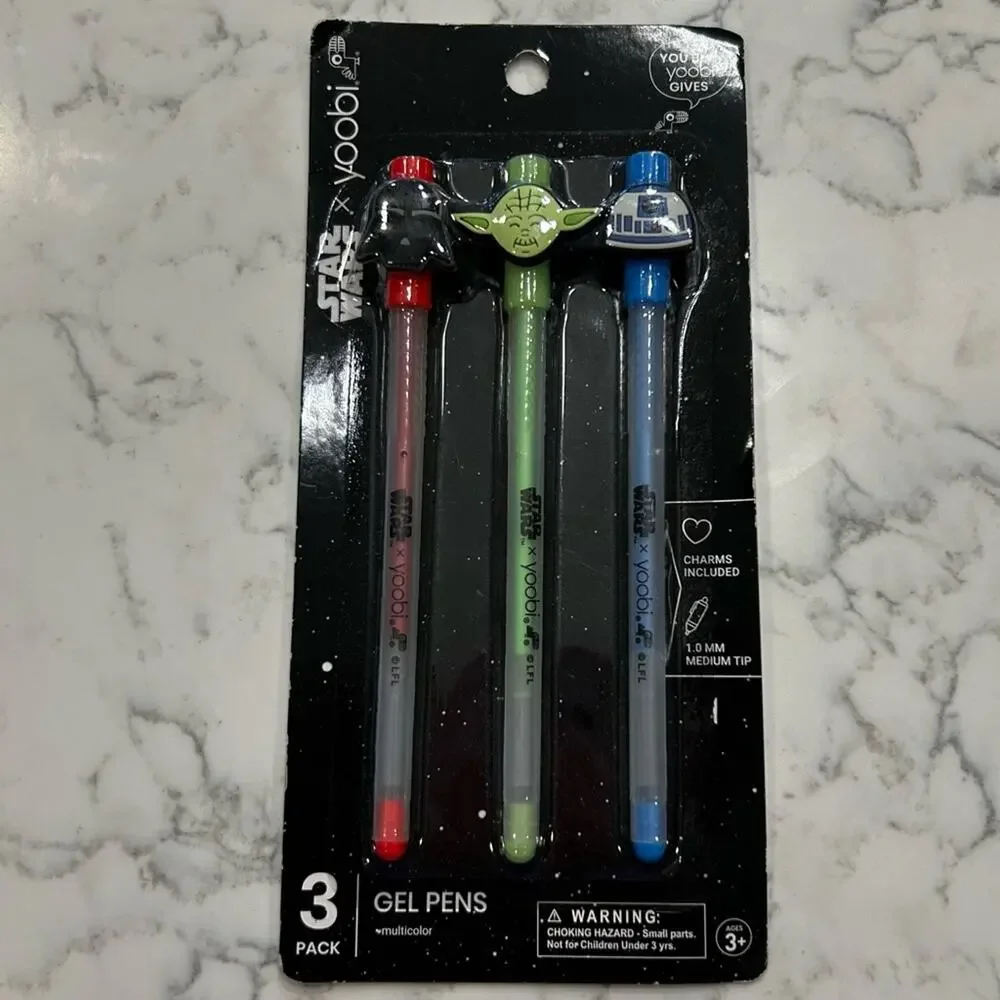 New in Box Yoobi Set of 3 Star Wars Gel Pens Yoda‎ Darth Vader R2D2